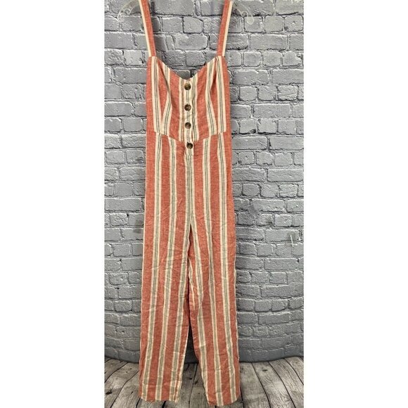 Romeo & Juliet Couture Romper Jumpsuit Linen Blend Red Stripes Tie Back S - Picture 3 of 7